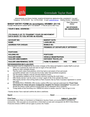 Sheep Entry Form for Market