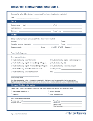 Transportation Application Form A