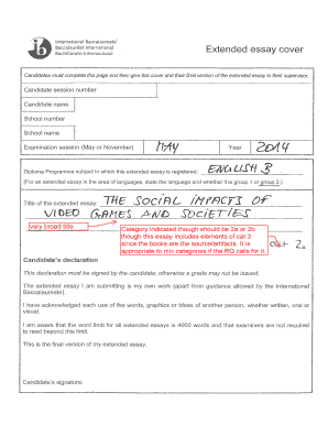International Baccalaureate Extended Essay Cover