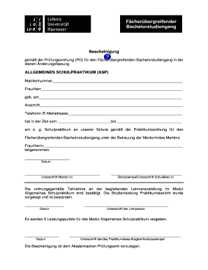 Bescheinigung Allgemeines Schulpraktikum