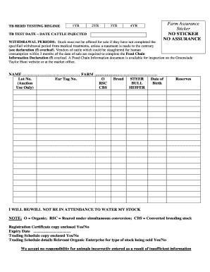 UK Organic Cattle Sale Declaration Form