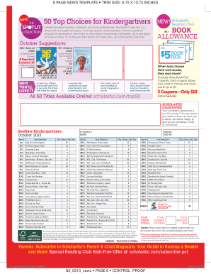 Kindergarten Book Order Form