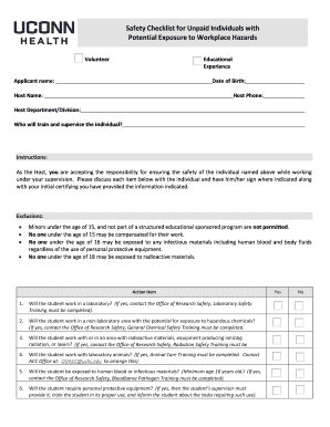Safety Checklist for Unpaid Individuals with Potential Exposure to Workplace Hazards