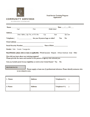 Food Service Training Program Application