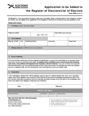 Nova Scotia Voter Registration Form
