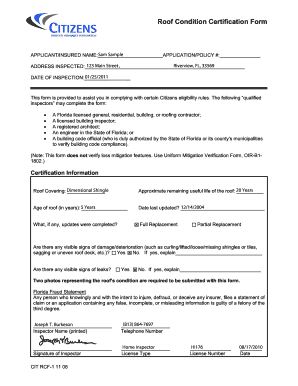 Roof Condition Certification Form