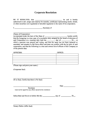 Corporate Resolution for Security Transfer