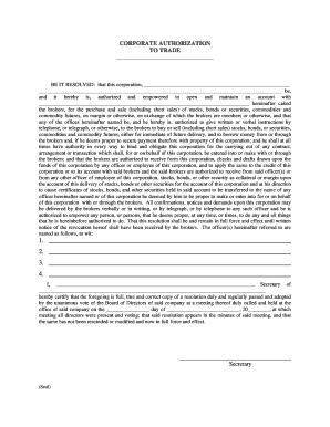 Corporate Authorization to Trade