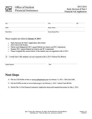 Early Decision II Financial Aid Application