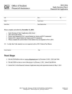 Early Decision I Financial Aid Application