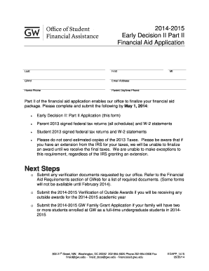 Early Decision II Part II Financial Aid Application