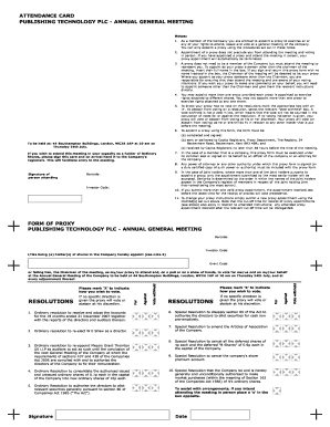 Publishing Technology PLC Annual General Meeting Proxy Form