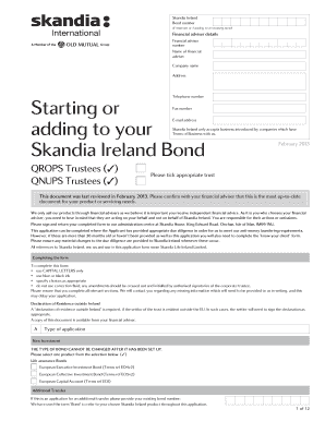 Skandia Ireland Bond Application Form