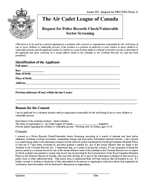 Request for Police Records Check/Vulnerable Sector Screening