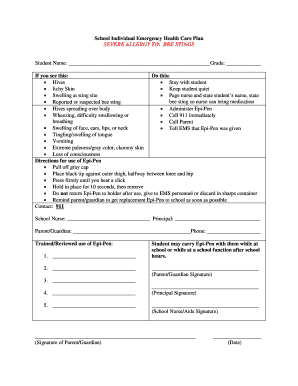 School Individual Emergency Health Care Plan