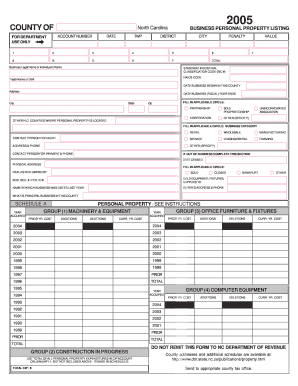 North Carolina Business Personal Property Listing
