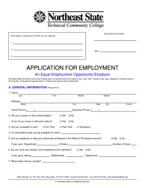 Northeast State Employment Application