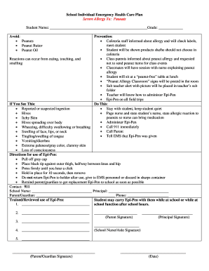 School Individual Emergency Health Care Plan