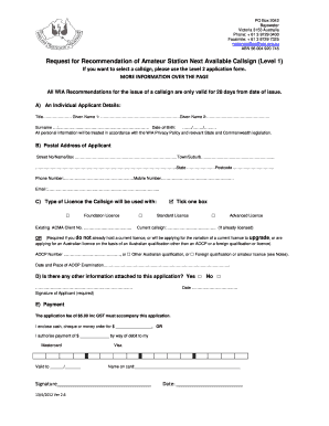 Amateur Station Callsign Recommendation Form