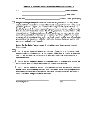 Student Directory Information Opt-Out Form