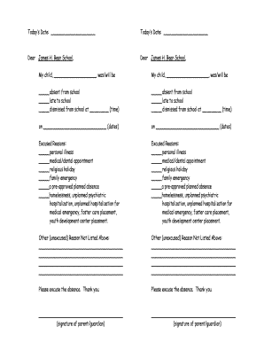 Student Absence Excuse Note
