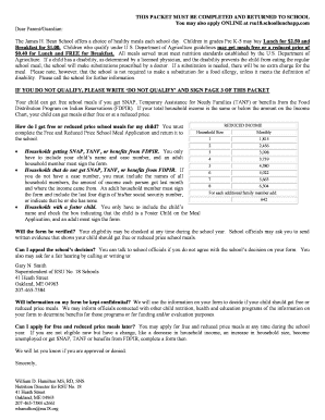Free and Reduced Price School Meal Application