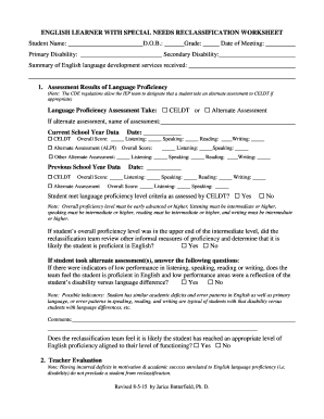 English Learner Reclassification Worksheet