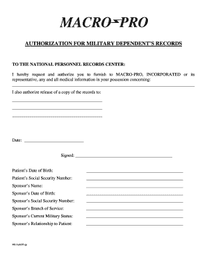 Authorization for Military Dependent's Records
