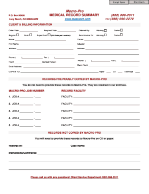 Medical Record Summary Request Form