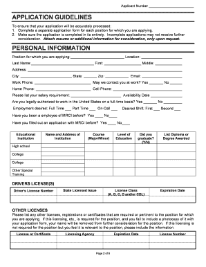 MRCI Employment Application Form
