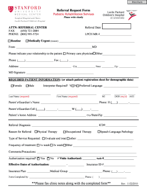 Pediatric Rehabilitation Services Referral Request Form