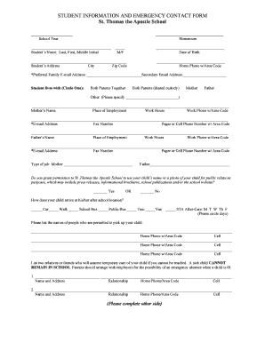 Student Information and Emergency Contact Form