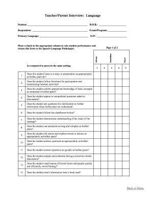 Teacher/Parent Interview Language Form
