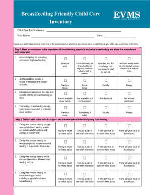 Breastfeeding Friendly Child Care Inventory
