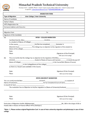 Himachal Pradesh Technical University Migration Form
