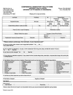 University of Pittsburgh Health Form