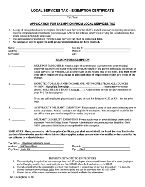 Local Services Tax Exemption Certificate