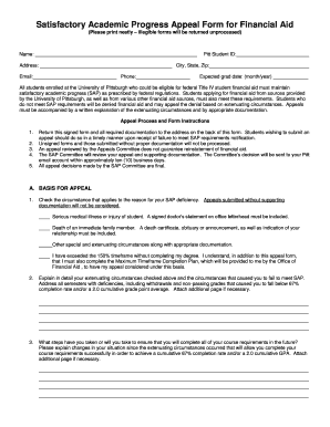 Satisfactory Academic Progress Appeal Form for Financial Aid