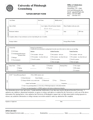 University of Pittsburgh Tuition Deposit Form