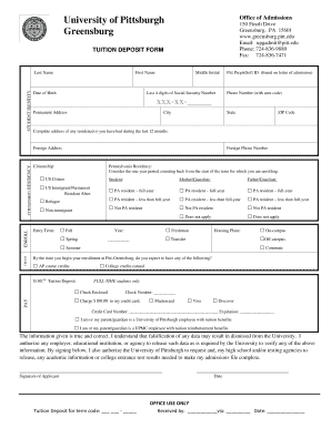 University of Pittsburgh Tuition Deposit Form