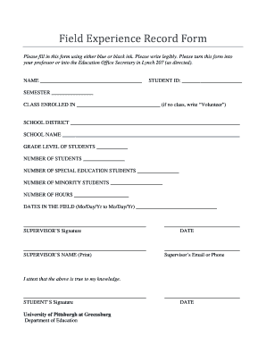Field Experience Record Form