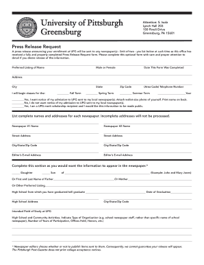 University of Pittsburgh Press Release Request Form