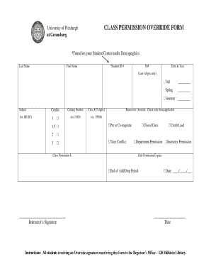 University of Pittsburgh Class Permission Override Form