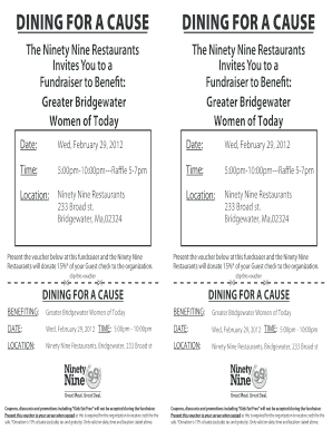 Dining for a Cause Fundraiser Voucher