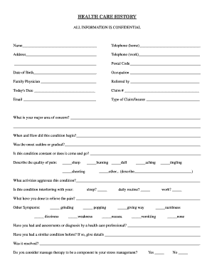Health Care History Form