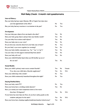 Well Baby 6 Month Visit Questionnaire
