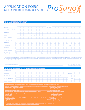 Medicine Risk Management Application Form