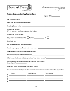Fillable Online Rescue Organization Application Form Fax Email Print ...