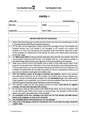 Test Booklet Code A