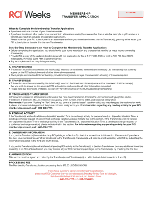 RCI Membership Transfer Application